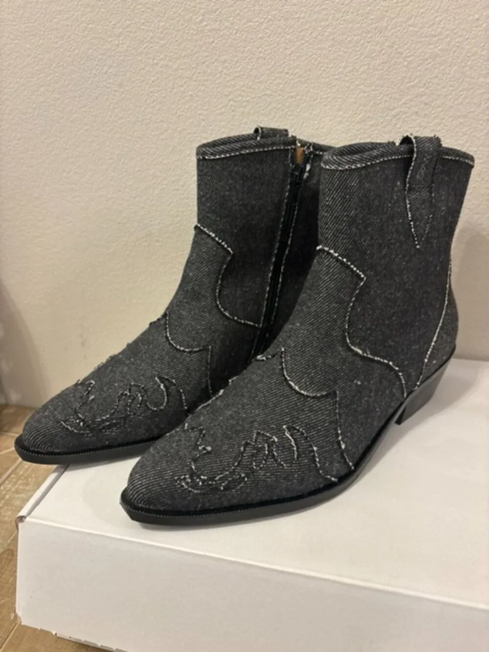 NEW DWRS Label Black Denim Western Ankle Booties EU 37 or 38 Made in Portugal